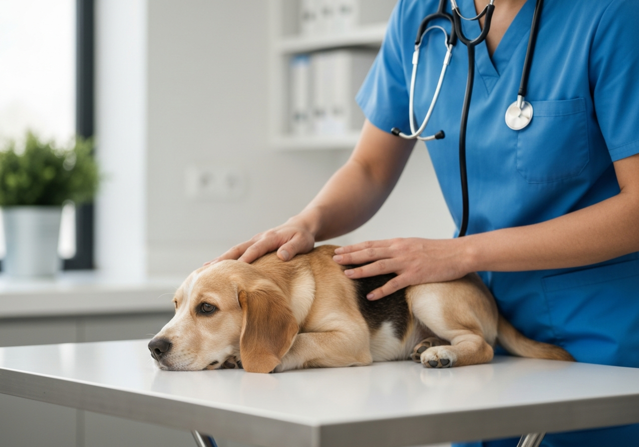 獣医師が犬を優しく診察する場面