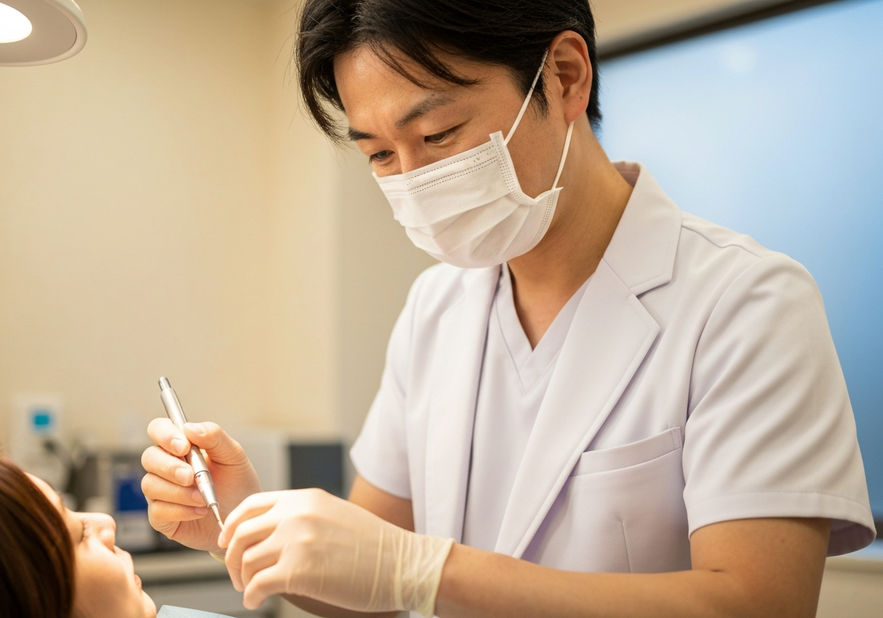 医師が精密器具で治療を行う様子